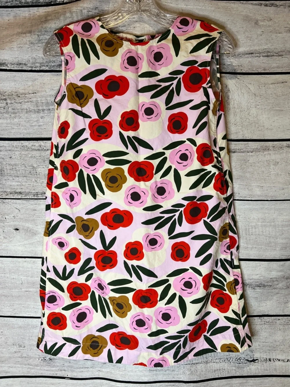Uniqlo Marimekko Pink Floral Sleeveless Shift Dress 100% Cotton Size 140 Flowers